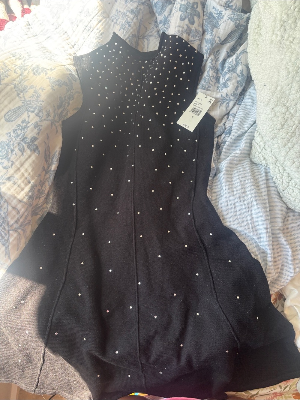 Black Sleeveless Studded Evening Dress